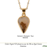 Colier Argint 925 Placat Aur 18K cu Agat Scenic Dendritic Lacrima – Echilibru si Claritate
