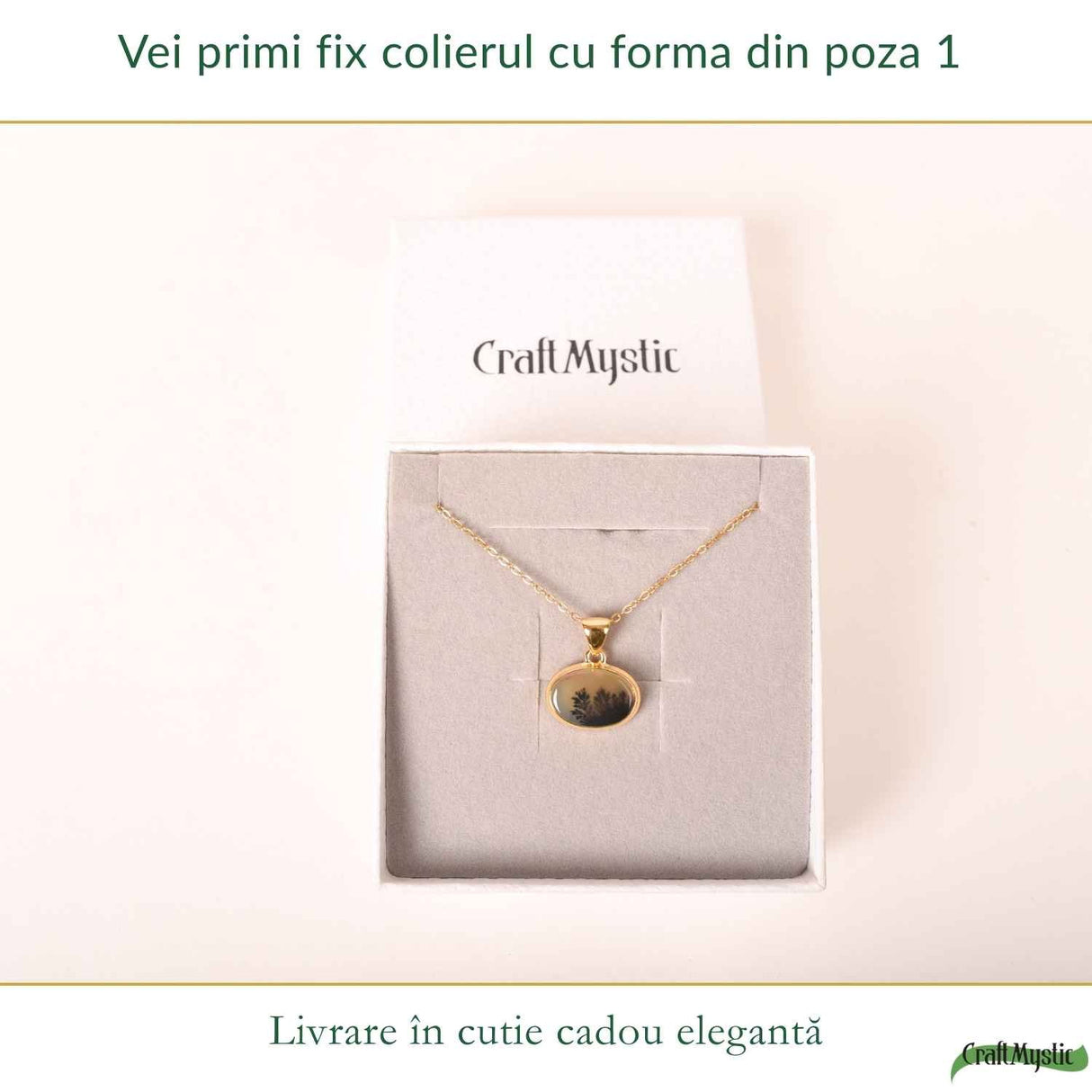 Colier Argint 925 Placat Aur 18K cu Agat Scenic Dendritic Rotund – Echilibru si Claritate