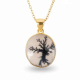 Colier Argint 925 Placat Aur 18K cu Agat Scenic Dendritic Oval – Echilibru si Claritate