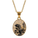 Colier Argint 925 Placat Aur 18K cu Agat Scenic Dendritic Oval – Echilibru si Claritate