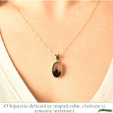 Colier Argint 925 Placat Aur 18K cu Agat Scenic Dendritic Oval – Echilibru si Claritate