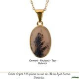 Colier Argint 925 Placat Aur 18K cu Agat Scenic Dendritic Oval – Echilibru si Claritate