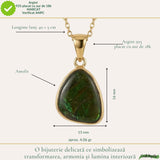 Colier Argint 925 Placat Aur 18K cu Amolit Natural Brut – Energie, Prosperitate si Protectie