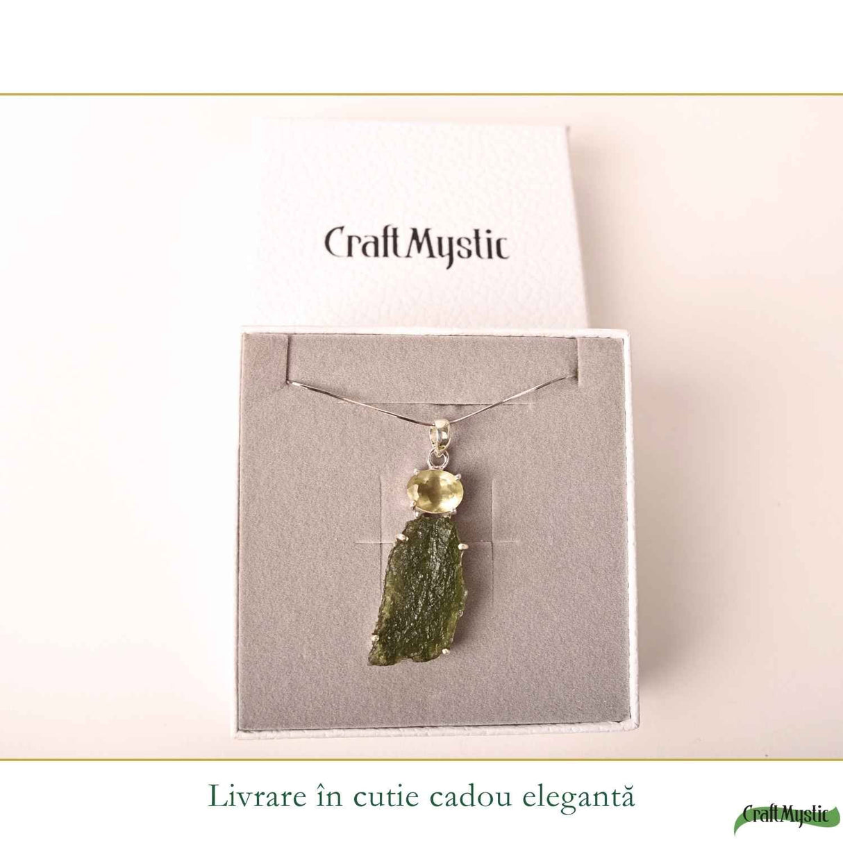 Colier Argint 925 cu Moldavit si Piatra Desertului Libian – Energie si Transformare