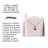 Colier cu lant inox cu Carneol Oval in montura Argint 925 Placat cu Aur 18K - Energie si Vitalitate Zilnica