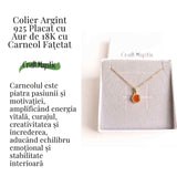 Colier cu lant inox cu Carneol Rotund in montura Argint 925 Placat cu Aur 18K - Energie si Curaj Zilnic