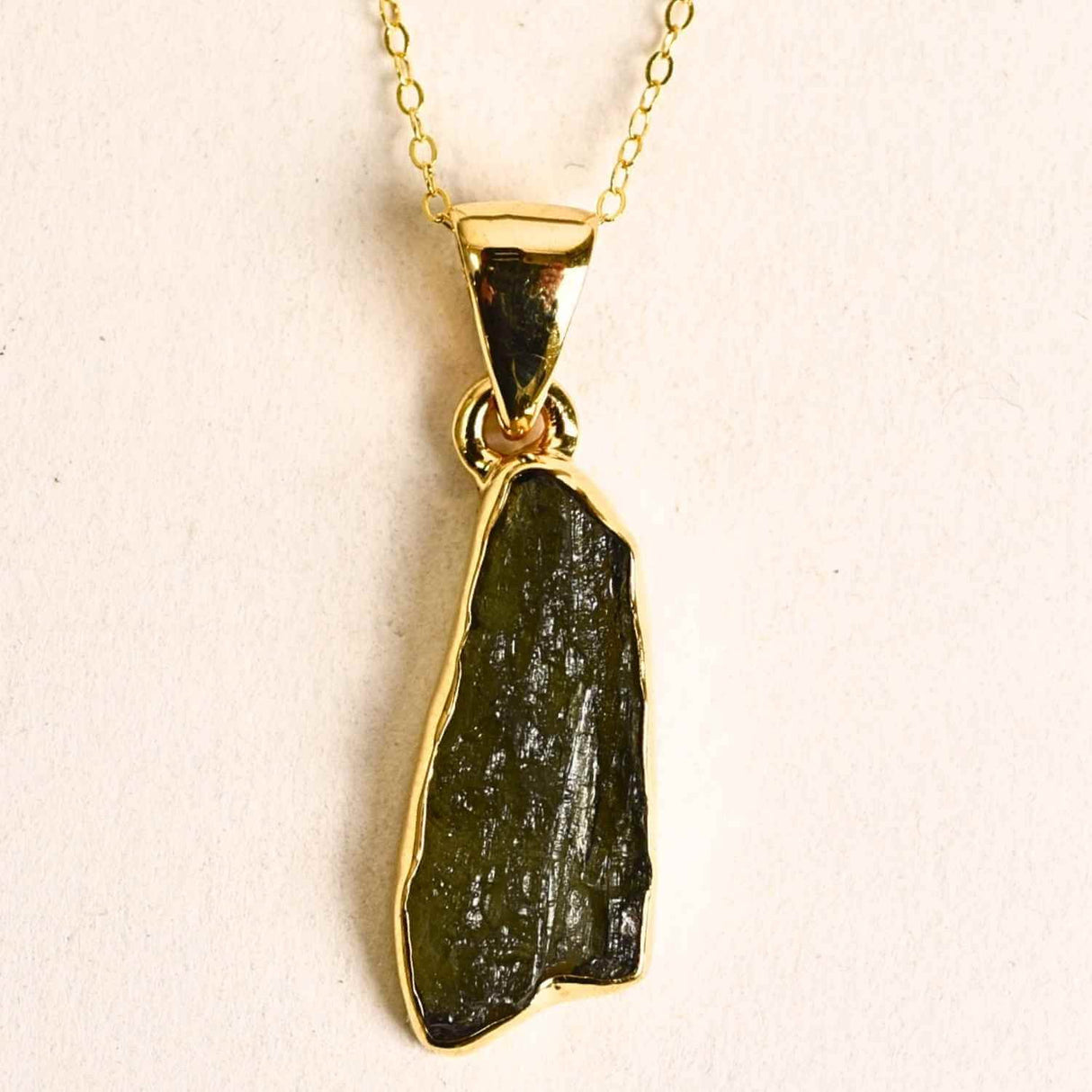Colier Argint 925 placat cu Aur 18k cu Moldavit natural - Transformare spirituala - 2.32g