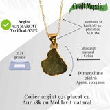 Colier argint 925 placat aur 18k cu Moldavit natural - 2.21 g
