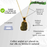 Colier argint 925 placat cu aur 18k cu moldavit natural 2,15 gr 15x10 mm - certificat gemologic