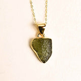 Colier Argint 925 placat cu aur 18k cu Moldavit natural brut 1.93 g - talisman de transformare