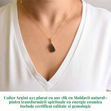 Colier Argint 925 placat aur 18k cu Moldavit natural brut 2.51 g - accelereaza transformarea personala