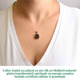 Colier Moldavit natural 2.76 grame - Transformare si energie cosmica - Argint 925 placat cu aur 18k