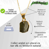 Colier Argint 925 placat cu Aur 18k cu Moldavit natural brut - transformare si protectie - 2.16 g