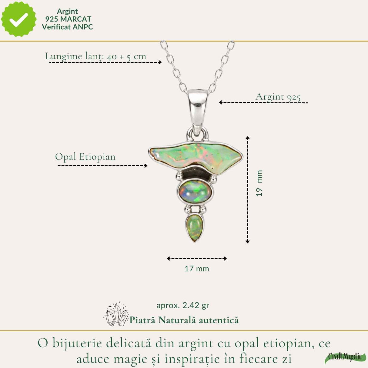 Colier Argint 925 cu Triplu Opal Etiopian – Magie, Inspiratie si Creativitate