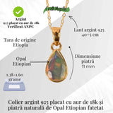 Colier Argint 925 placat cu aur 18K cu Opal Etiopian Fatetat in Forma de Lacrima - Luminile Transformarii Interioare
