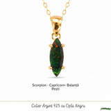 Colier Delicat din Argint 925 Placat cu Aur 18K cu Opal Negru – Eleganta si Protectie