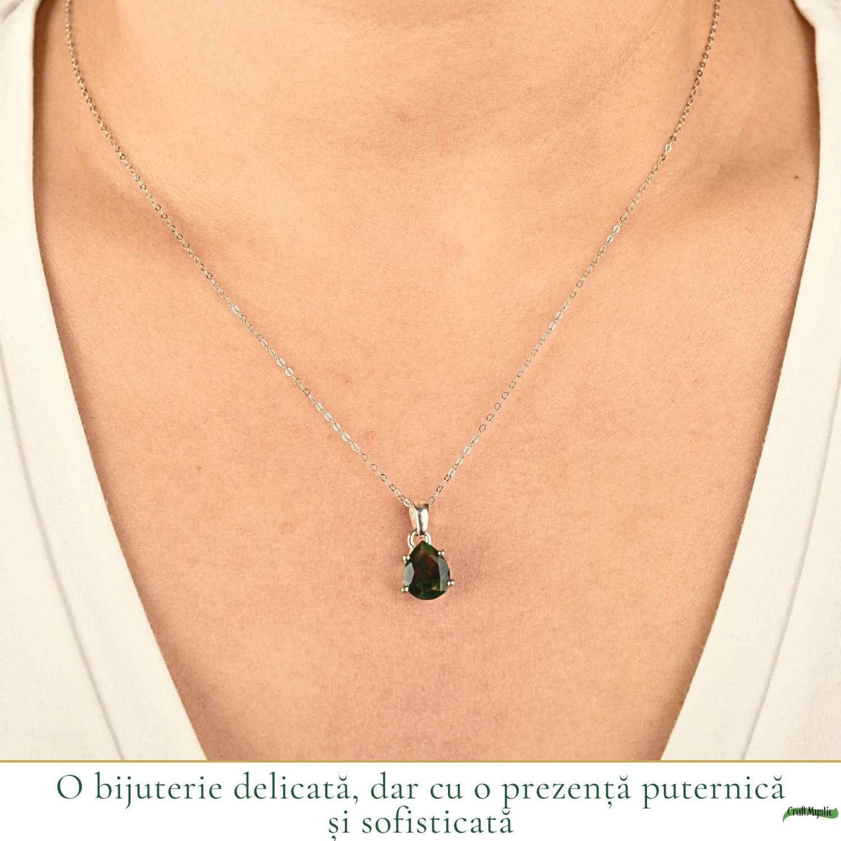 Colier Argint 925 cu Opal Negru Lacrima – Eleganta si Protectie Energetica