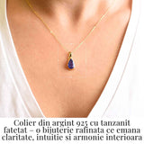 Colier Argint 925 Placat cu Aur 18K si Tanzanit Fatetat in Forma de Lacrima - Claritate, Transformare si Armonie Interioara