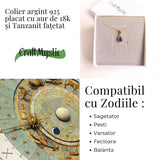 Colier Argint 925 Placat cu Aur 18K si Tanzanit Fatetat in Forma de Lacrima - Claritate, Transformare si Armonie Interioara