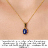 Colier Argint 925 placat cu Aur 18K si Tanzanit Oval - Echilibru si Claritate Spirituala