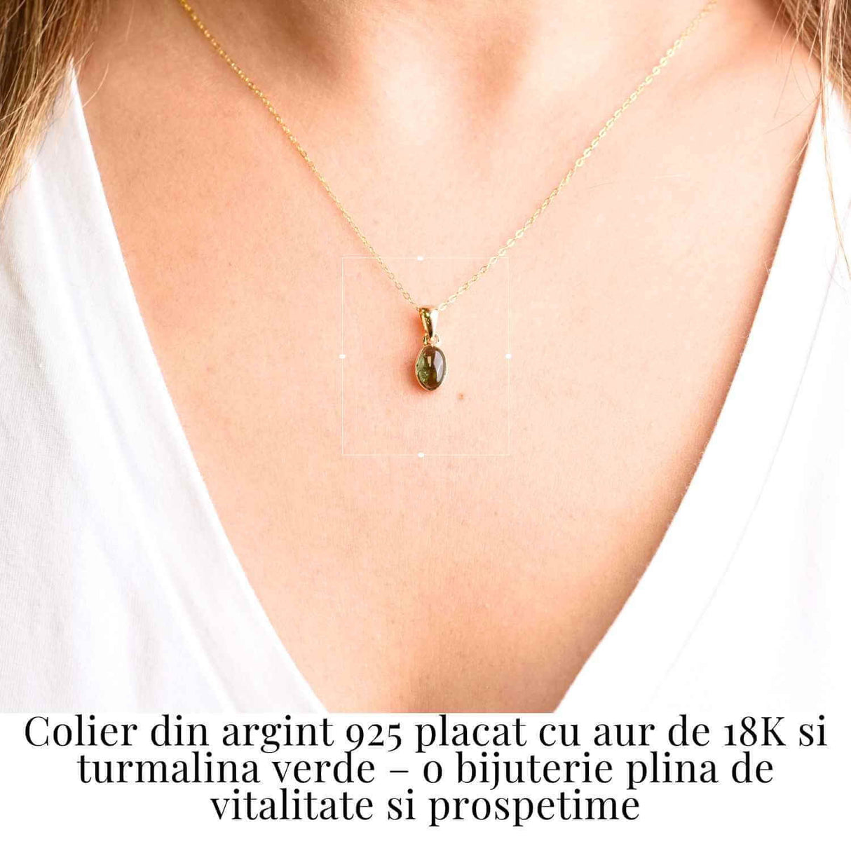 Colier Argint 925 Placat cu Aur 18K si Turmalina Verde Naturala - Armonie, Prosperitate si Vindecare Emotionala