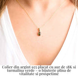 Colier Argint 925 Placat cu Aur 18K si Turmalina Verde Naturala - Armonie, Prosperitate si Vindecare Emotionala