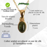 Colier Argint 925 Placat cu Aur 18K si Turmalina Verde Naturala - Armonie, Prosperitate si Vindecare Emotionala