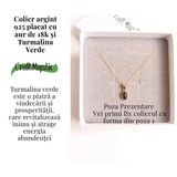 Colier Argint 925 Placat cu Aur 18K si Turmalina Verde Naturala - Echilibru, Vindecare si Energie a Vietii