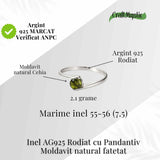 Inel minimalist din Argint 925 rodiat cu Moldavit natural fatetat - claritate, protectie si evolutie interioara
