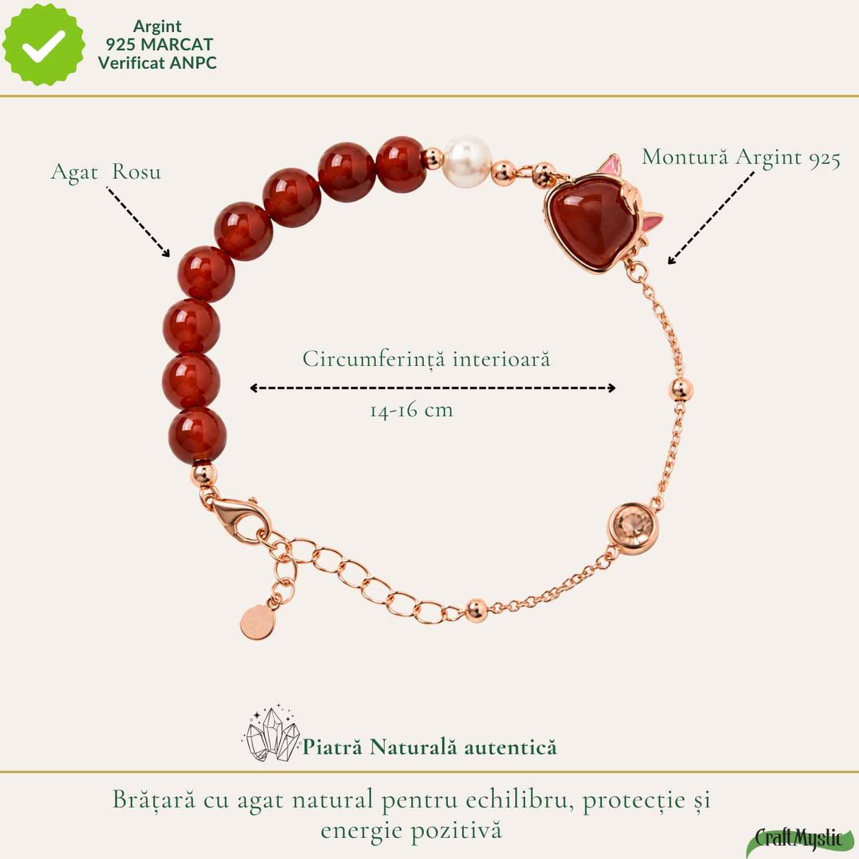 Bratara Argint 925 cu Agat Rosu Natural si Calut – Curaj, Energie si Eleganta