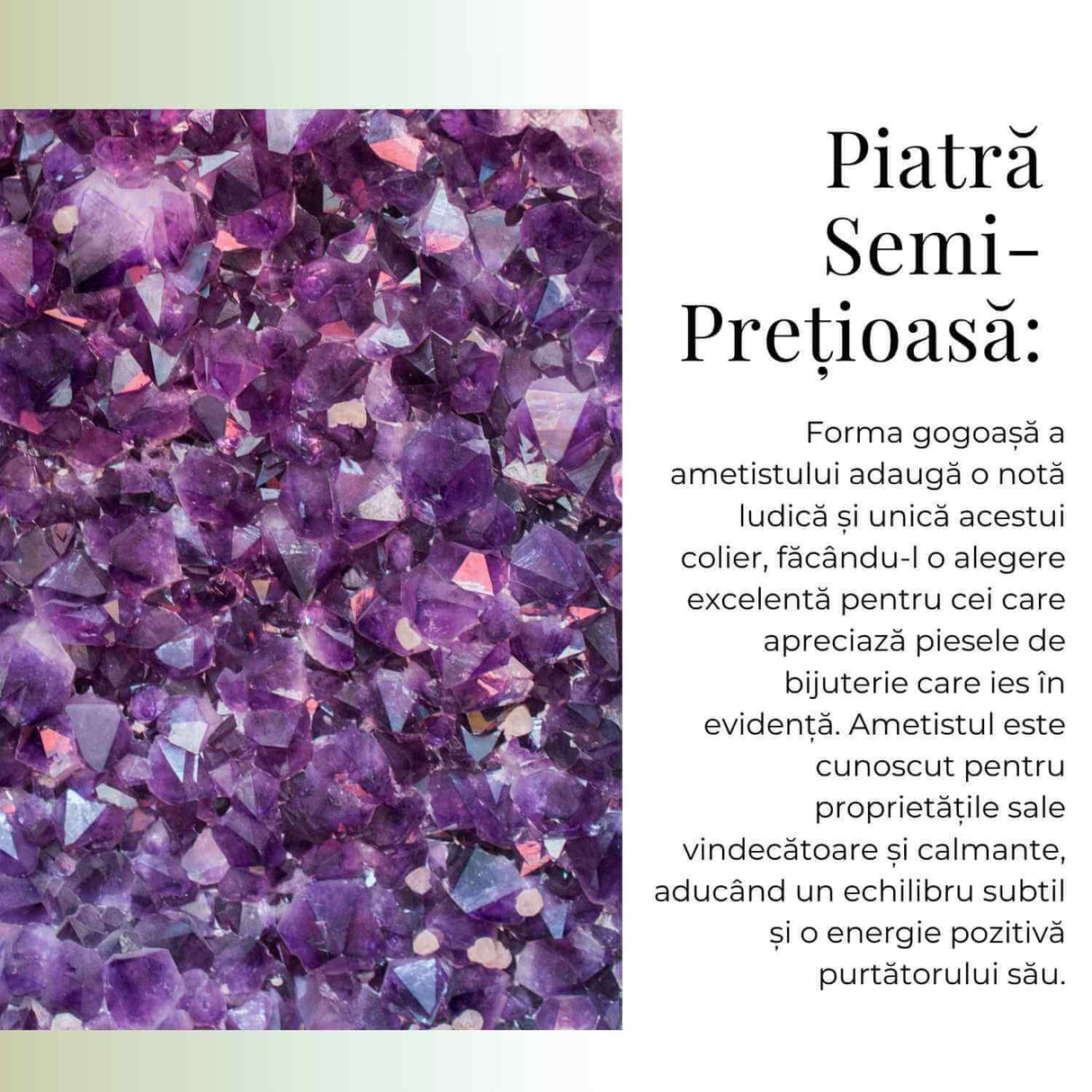 Colier Argintiu cu Ametist Forma Pi - Calm si Spiritualitate, Lungime Totala 50 cm, Diametru Pandantiv 20 mm