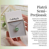 Colier Argintiu cu Aventurin Verde Forma Pi - Echilibru si Prosperitate, Lungime Totala 50 cm, Diametru Pandantiv 20 mm