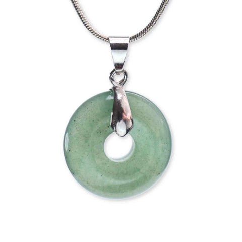 Colier Argintiu cu Aventurin Verde Formă Pi - Echilibru și Prosperitate, Lungime Totală 50 cm, Diametru Pandantiv 20 mm