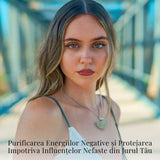 Colier Argintiu cu Aventurin Verde Forma Pi - Echilibru si Prosperitate, Lungime Totala 50 cm, Diametru Pandantiv 20 mm
