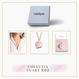 Colier auriu ajustabil cu pandantiv din Cuart Roz brut - Vindecare si Iubire