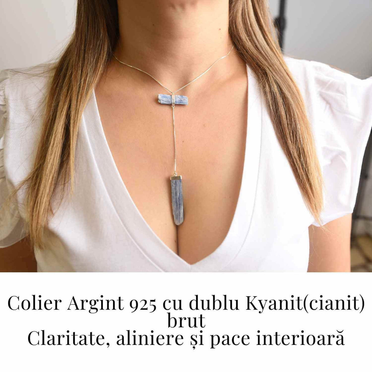 Colier Brut cu Dublu Kianit ( Cianit ) din Argint 925 - Comunicare Autentica si Aliniere Spirituala