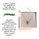 Colier Brut cu Kianit ( Cianit ) din Argint 925 placat cu aur de 18k -Liniste Interioara si Claritate Mentala