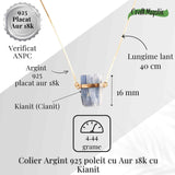 Colier Brut cu Kianit ( Cianit ) din Argint 925 placat cu aur de 18k -Liniste Interioara si Claritate Mentala