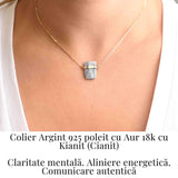 Colier Brut cu Kianit ( Cianit ) din Argint 925 placat cu aur de 18k -Liniste Interioara si Claritate Mentala