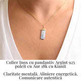 Colier Brut cu Kianit ( Cianit ) din Argint 925 placat cu aur de 18k lant inox - Comunicare Autentica si Calm Mental