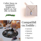 Colier Brut cu Kianit ( Cianit ) din Argint 925 placat cu aur de 18k lant inox - Comunicare Autentica si Calm Mental