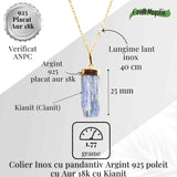 Colier Brut cu Kianit ( Cianit ) din Argint 925 placat cu aur de 18k lant inox - Comunicare Autentica si Calm Mental