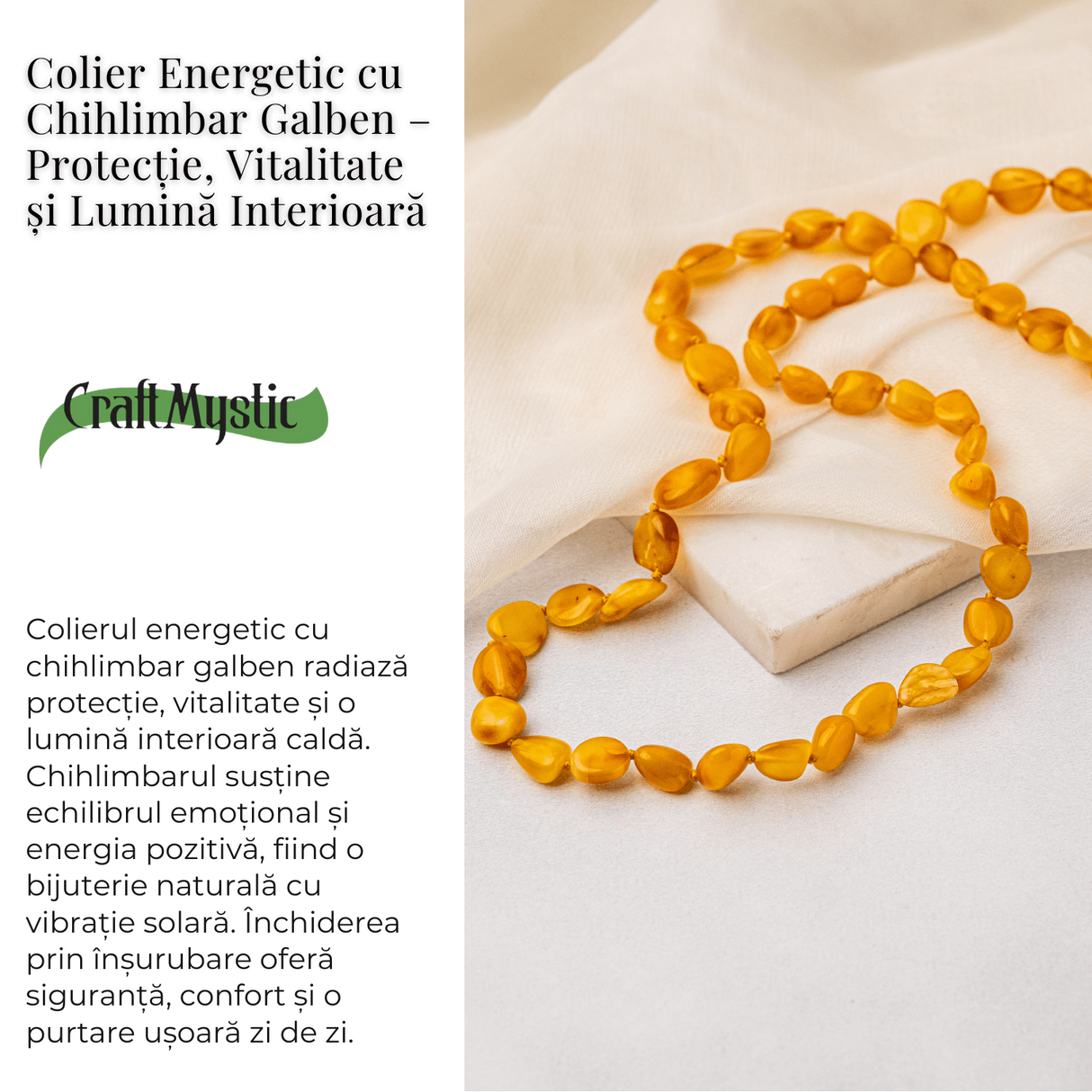 Colier Energetic din Chihlimbar Galben Natural - Protectie, Vitalitate si Lumina Calda Interioara