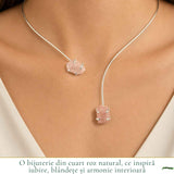 Colier Choker Argintiu cu Cuart Roz Natural – Iubire, Armonie si Echilibru Emotional