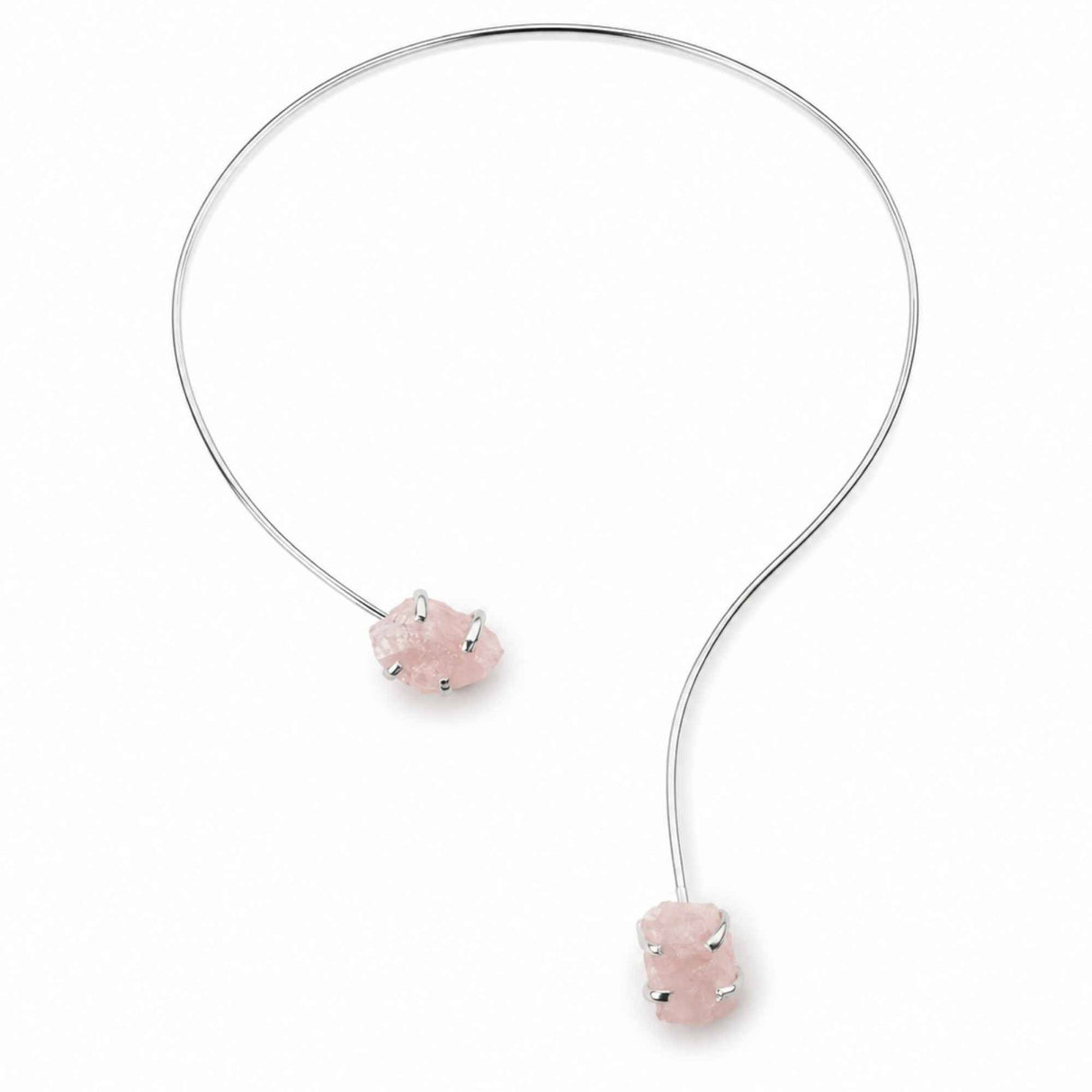Colier Choker Argintiu cu Cuart Roz Natural – Iubire, Armonie si Echilibru Emotional