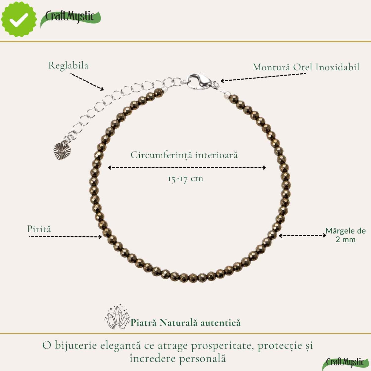 Bratara Fina cu Pirita Fatetata 2 mm – Prosperitate si incredere in Sine