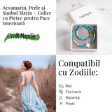Colier tip choker cu pietre pentru pace interioara - Acvamarin, perle si simbol marin