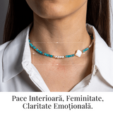 Colier tip choker cu pietre pentru pace interioara - Acvamarin, perle si simbol marin