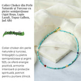 Colier Choker cu Turcoaz, Perle Naturale si Pietre Semipretioase - Energie Pozitiva si Armonie Interioara