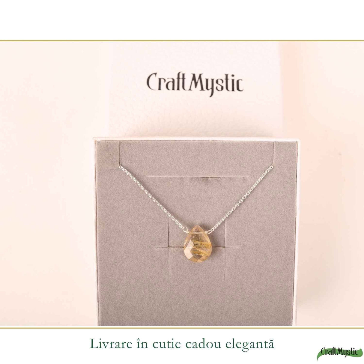 Colier argint 925 cu rutil auriu lacrima – claritate si energie interioara